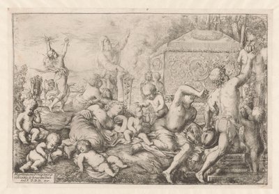 Bacchanal met altaar, faun en Silenus 作： Giovanni Andrea Podesta