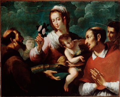 シャルル・ボッロメオのいる聖母子像 ジョヴァンニ・アンドレア・デ・フェラーリ（1598年頃～1669年）の絵 ジュネス、ストラーダ・ヌォーヴァ美術館（元パラッツォ・ビアンコ 作： Giovanni Andrea di Ferrari