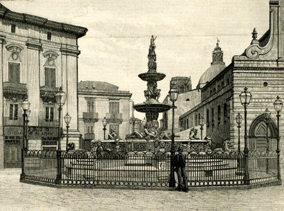 オリオンの泉、Giovanni Angelo Montorsoli (ca 1506-1563) 作、Piazza Duomo、メッシーナ、シチリア、イタリア 作： Giovanni Angelo Montorsoli