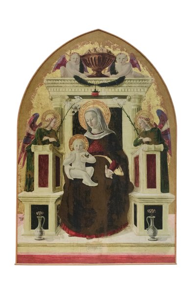 天使を従えた聖母子像、1455-60年頃（クスピダート・パネル） 作： Giovanni Angelo d