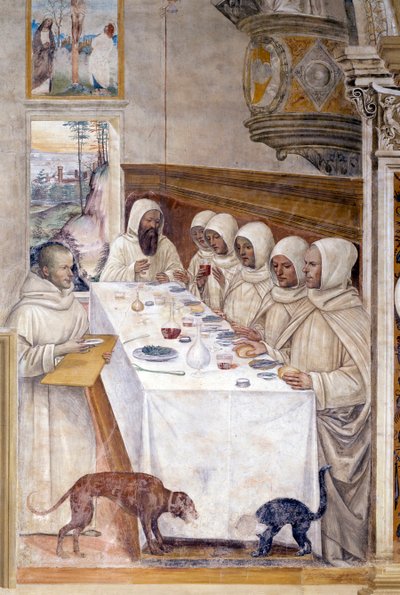 ベネディクトは小麦粉を豊富に手に入れ、修道士たちに食べさせる 作： Giovanni Antonio Bazzi Sodoma