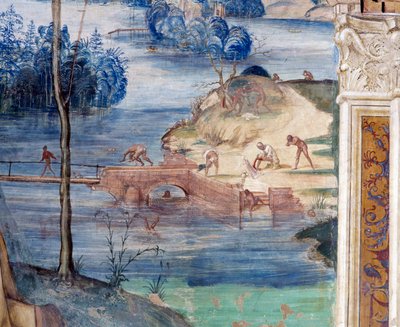 How Saint Maur walks on the water to rescue Placid (Maurus walks on the water to rescue Placid) - Detail アントニオ・バッツィ・ディット・イル・ソドマ(1477-1549)が作った回廊のフレスコ画で、修道会の創設者である聖ベネディクト・オブ・ヌルシー(480 - 567)の生涯が描かれている。 作： Giovanni Antonio Bazzi Sodoma
