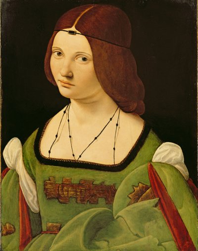 女性の肖像（掃除前）（パネルに油を塗る）（130358を参照） 作： Giovanni Antonio Boltraffio