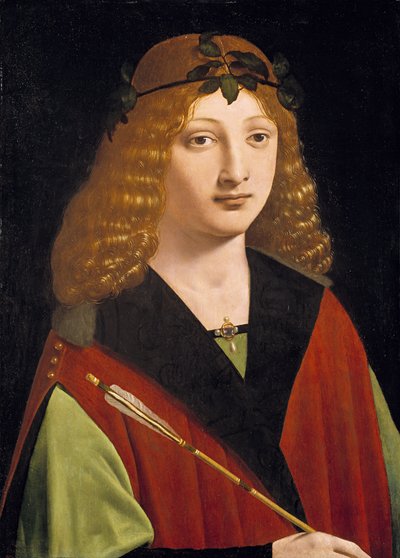 矢を持った若者の肖像、c.1500-10（パネルに油彩） 作： Giovanni Antonio Boltraffio