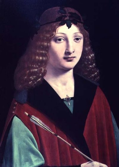 矢を持った少年の肖像（パネル） 作： Giovanni Antonio Boltraffio