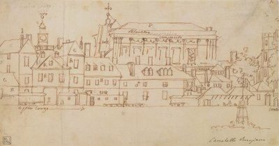 ホースガード、ロンドン（紙にペンとインク） 作： Giovanni Antonio Canal