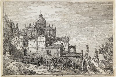 教会、住宅、ミルのある風景 作： Giovanni Antonio Canal
