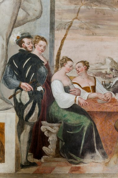 カードゲーム、メインホール、1570年頃（フレスコ画） 作： Giovanni Antonio Fasolo