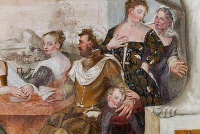 カードゲーム、メインホール、1570年頃（フレスコ画） 作： Giovanni Antonio Fasolo