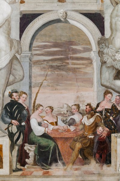 カードゲーム、メインホール、1570年頃（フレスコ画） 作： Giovanni Antonio Fasolo