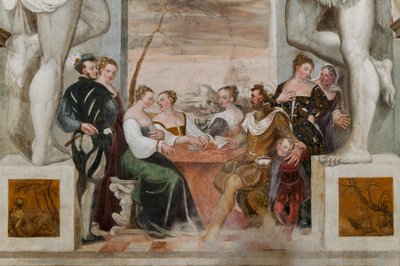 カードゲーム、メインホール、1570年頃（フレスコ画） 作： Giovanni Antonio Fasolo