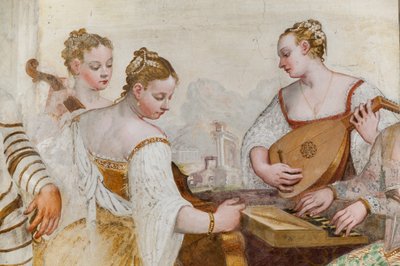 コートレディ、コンサートの詳細、メインホール、1570年頃（フレスコ画） 作： Giovanni Antonio Fasolo