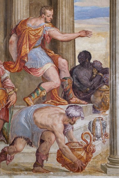 クレオパトラの宴会の詳細、暖炉の部屋、1560〜65年頃（フレスコ画） 作： Giovanni Antonio Fasolo