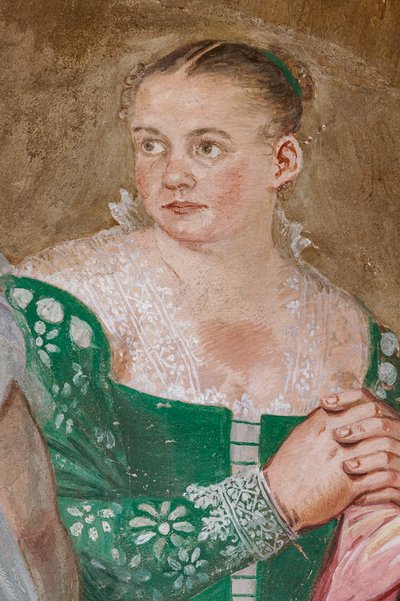 女性像、スキピオの慈悲の詳細、暖炉の部屋、1560～65年頃（フレスコ画） 作： Giovanni Antonio Fasolo