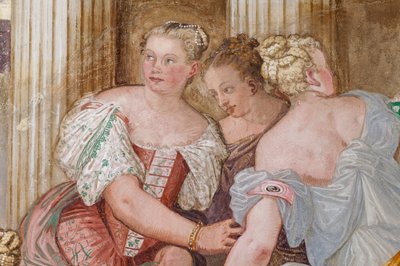 女性像、スキピオの慈悲の詳細、暖炉の部屋、1560～65年頃（フレスコ画） 作： Giovanni Antonio Fasolo
