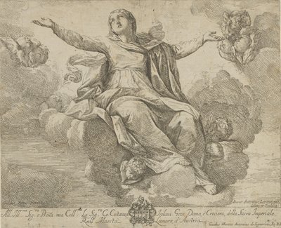 腕を広げて雲の中に座っている聖母の被昇天、アン...、1685-1720。 作： Giovanni Antonio Lorenzini