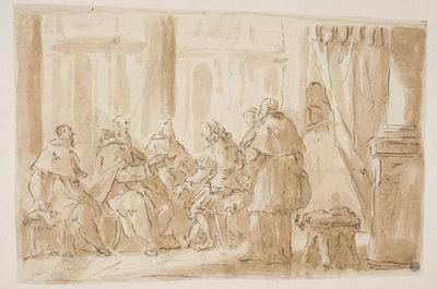素人と話している5人の聖職者のグループ 作： Giovanni Antonio Pellegrini