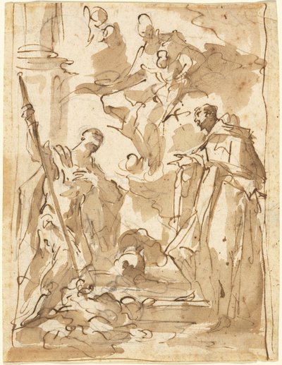 聖セオドアと修道院の聖人と栄光のマドンナと子供 作： Giovanni Antonio Pellegrini