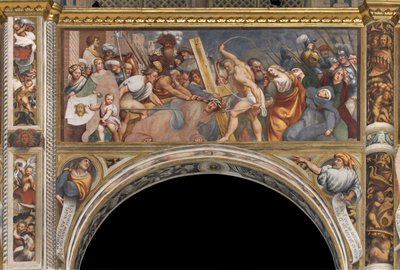 中央アベ、第2南スパン、イエスは十字架の下に落ちる、イル・ポルデノーネ 作： Giovanni Antonio Pordenone