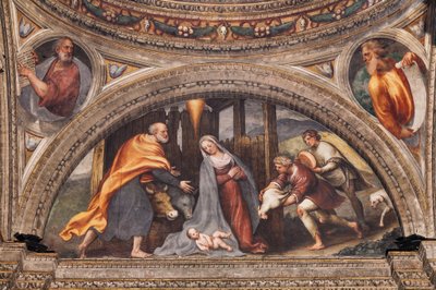羊飼いの礼拝を描いたリュネット 作： Giovanni Antonio Pordenone