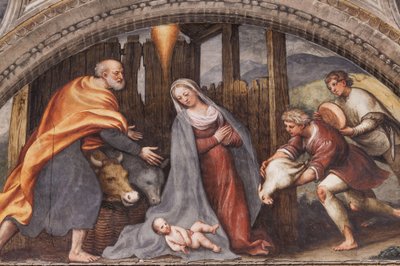 羊飼いの礼拝を描いたリュネット 作： Giovanni Antonio Pordenone