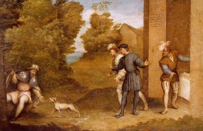 犬に餌を与えられる聖ロック（聖ゴッタルドの祭壇画のコンパートメント 作： Giovanni Antonio Pordenone