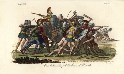 ギリシア人とトロイア人がトロイの外でパトロクロスの裸の死体をめぐって争う 作： Giovanni Antonio Sasso