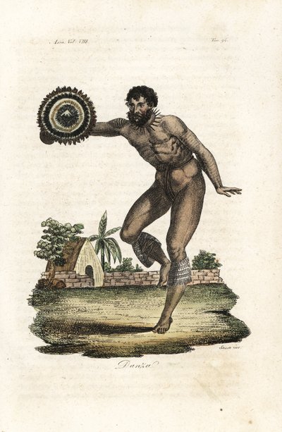 Homem tatuado nu do Havaí (Ilhas Sandwich) dançando para o Capitão James Cook 作： Giovanni Antonio Sasso