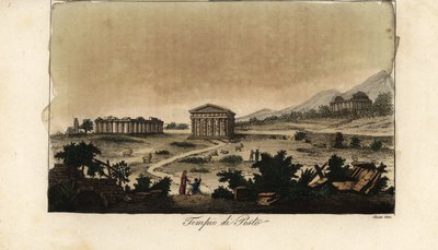 パエストゥム、イタリアでヘラの古代ギリシャの寺院の眺め 作： Giovanni Antonio Sasso