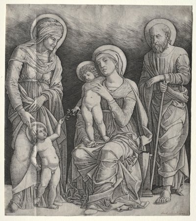 聖エリザベスと幼児洗礼者聖ヨハネとの聖家族c。 1500。 作： Giovanni Antonio da Brescia