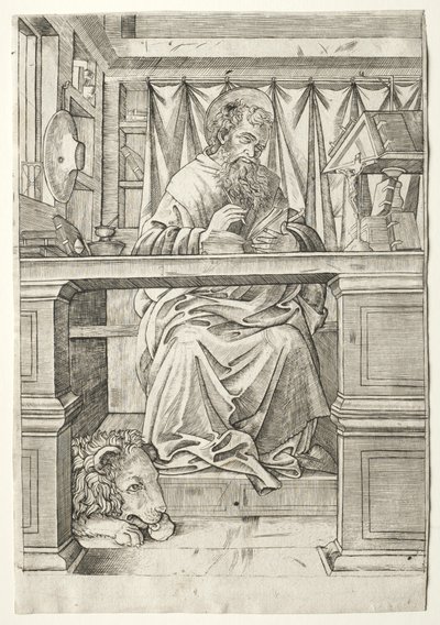 彼の研究における聖ジェローム、c。 1510。 作： Giovanni Antonio da Brescia