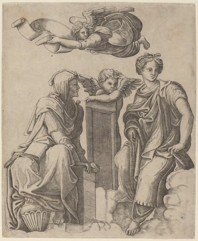 二人のシビュラと天使 作： Giovanni Antonio da Brescia after Raphael