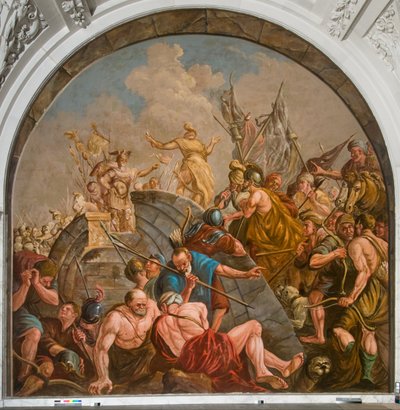 クラウディオはセリアリスの市民と群衆の間で和平交渉を行います 作： Giovanni Antonio de Groot