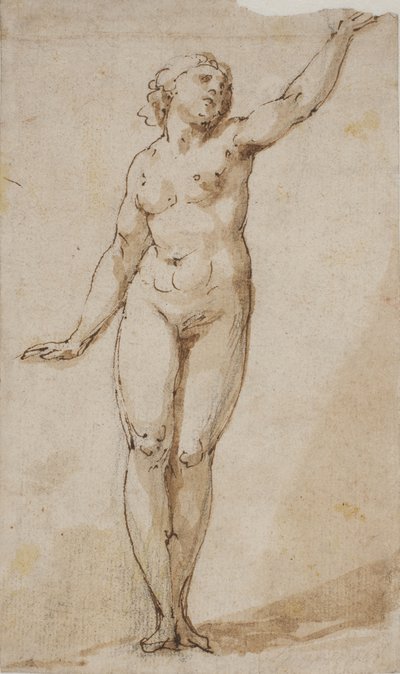 左腕を上げて立っている裸の女性 作： Giovanni Baglione