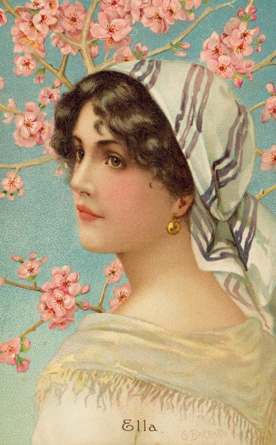 花の木を持つ女性のポートレート（カラーリソ） 作： Giovanni Barbaro