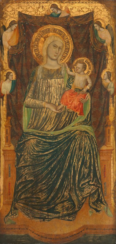 聖母子と 5 人の天使、c。 1335年。 作： Giovanni Baronzio
