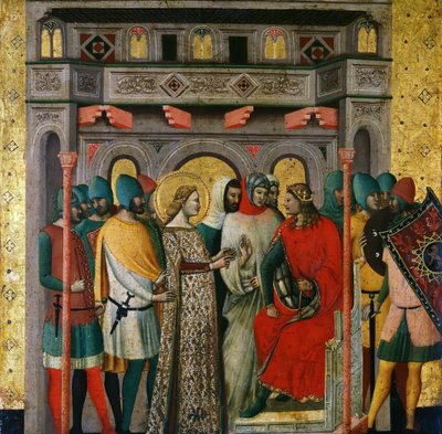 アウレリアヌス皇帝の前の聖コルンバ 聖コルンバの生涯からの場面、1345-1350。 作： Giovanni Baronzio