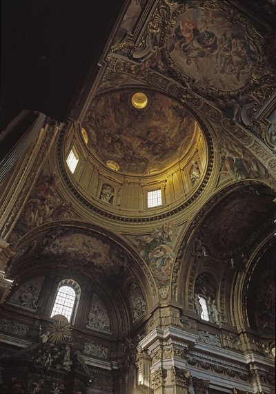 ドームとバチッチャのフレスコ画の眺め、ローマのゲス教会、1568年頃（Interior view of Chiesa del Gesu with cupola and Baciccia