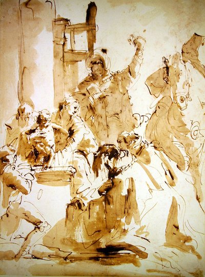 マギの崇拝」（紙にペン、茶インク、ウォッシュ） 作： Giovanni Battista Tiepolo