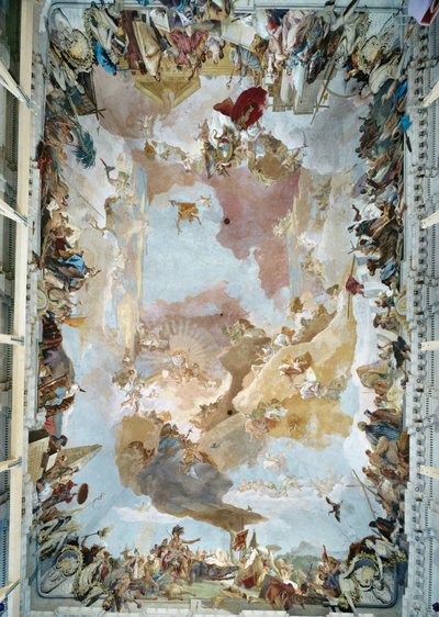 ヴュルツブルクの司教公邸の階段の天井フレスコ画（フレスコ画） 作： Giovanni Battista (1696-1770) Tiepolo