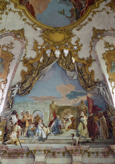 天井フレスコ画のディテール、皇帝の間 カイザーザール、ヴュルツブルクの住居...（フレスコ画） 作： Giovanni Battista (1696-1770) Tiepolo