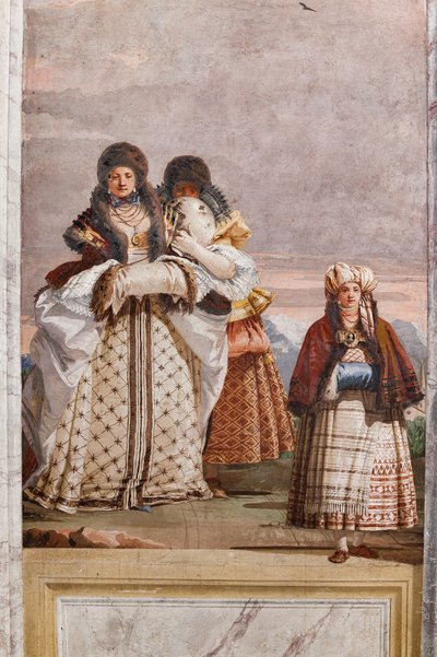 宿泊施設、偽ゴシック建築の部屋：「冬の散歩」 作： Giovanni Battista Tiepolo