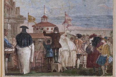 客宿 カーニバルの情景の部屋「新世界」油絵を模した仮面の情景 作： Giovanni Battista Tiepolo