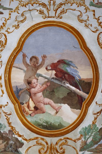 宿泊施設、プッチの部屋、プッチのメダリオン: 「2 つのプッチとオウム」 作： Giovanni Battista Tiepolo