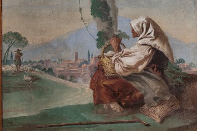 「フォレステリア」からの卵のバスケットを持つ農民の老婆（ゲストハウス） 作： Giovanni Battista Tiepolo