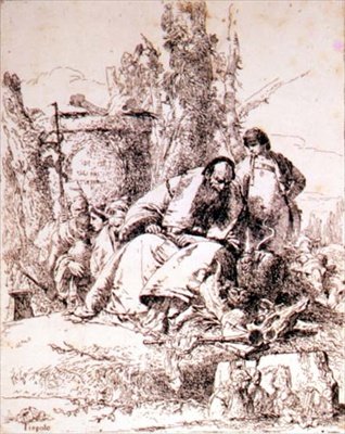 頭蓋骨を調べる魔術師（エッチング） 作： Giovanni Battista Tiepolo