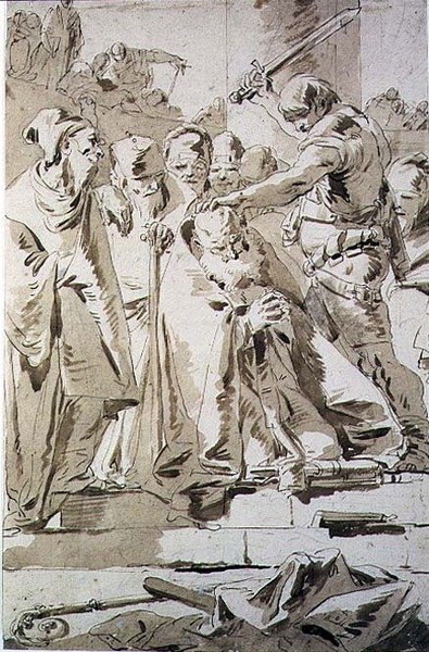 司教の首切り」（紙にペンとインク） 作： Giovanni Battista Tiepolo