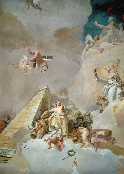 スペインの栄光、マドリード、王宮の玉座の間の天井フレスコ画 作： Giovanni Battista (1696-1770) Tiepolo