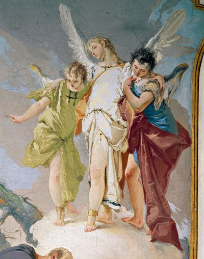 アブラハムと天使たち」ジョヴァンニ・バッティスタ・ティエポロ（1696-1770）作、フレスコ画、詳細、総主教宮殿、ゲストホール、ウディネ 作： Giovanni Battista Tiepolo