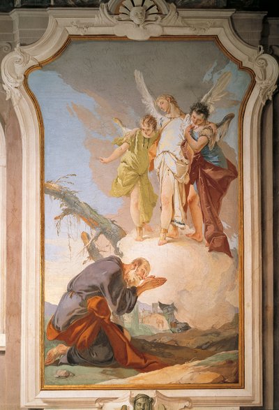 アブラハムと天使たち」ジョヴァンニ・バッティスタ・ティエポロ（1696-1770）作、ウディネの客殿、総主教の宮殿のフレスコ画 作： Giovanni Battista Tiepolo